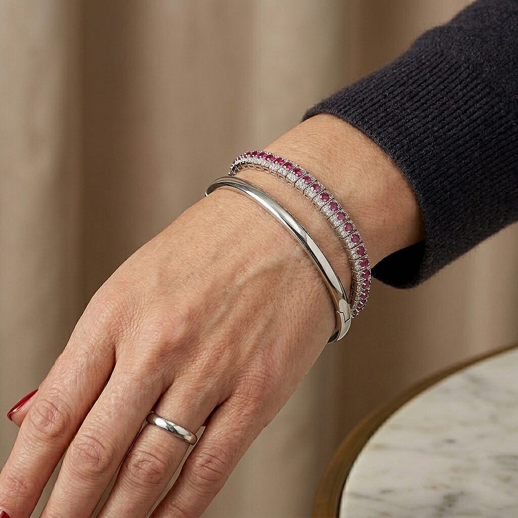 GP Trionfo Collection Niassa Ruby (FF) and Multi Gemstone 11.40 ctw Bracelet in Rhodium Over Sterling Silver (6.50 In)