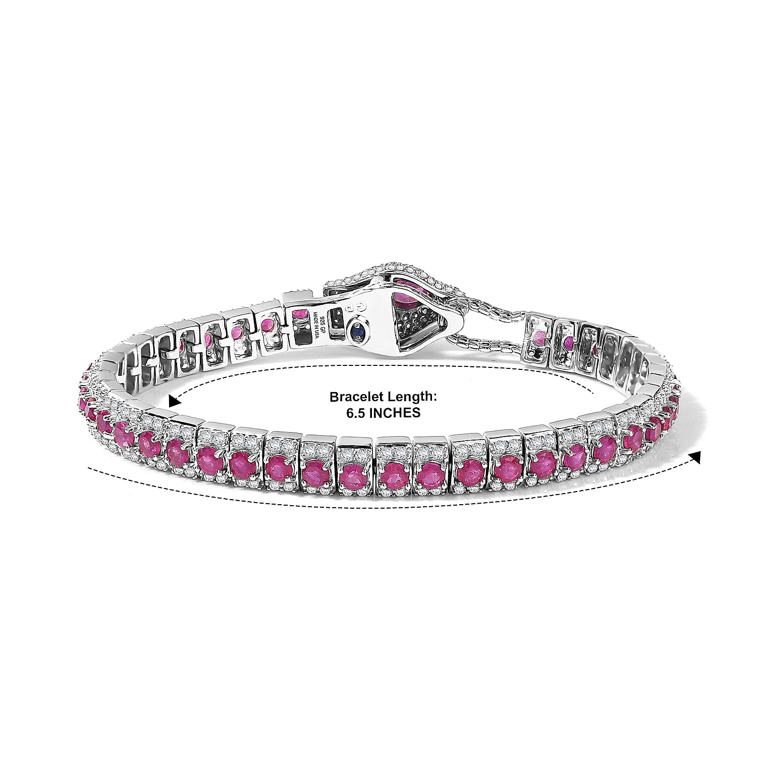 GP Trionfo Collection Niassa Ruby (FF) and Multi Gemstone 11.40 ctw Bracelet in Rhodium Over Sterling Silver (6.50 In)