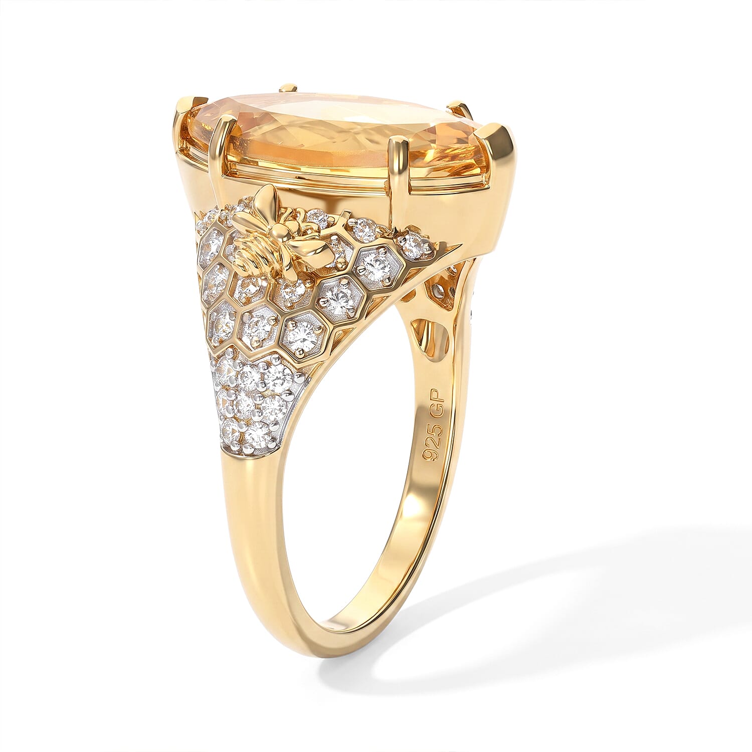 GP Trionfo Collection Premium Brazilian Citrine and White Zircon 6.10 ctw Ring in 18K Vermeil Yellow Gold Over Sterling Silver (Size 10.0)