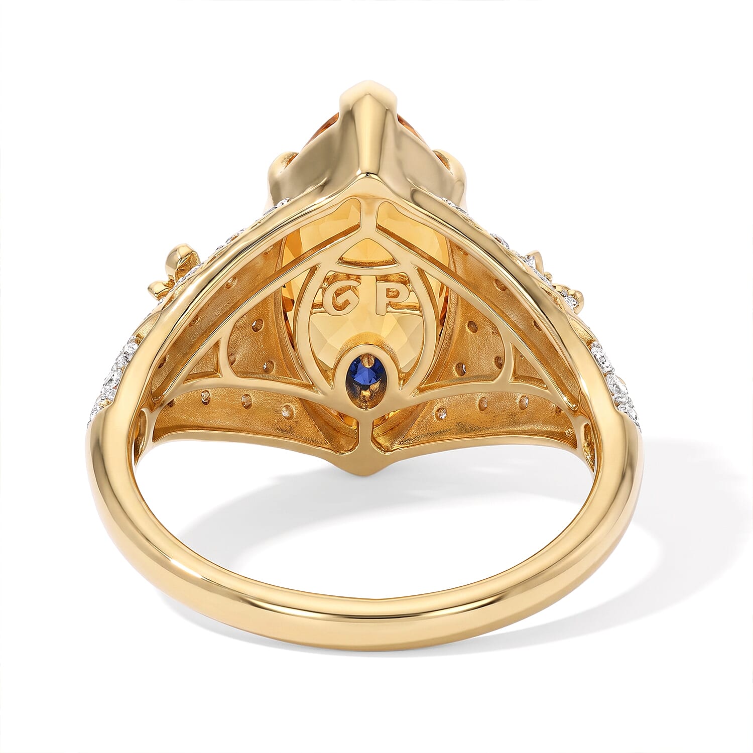 GP Trionfo Collection Premium Brazilian Citrine and White Zircon 6.10 ctw Ring in 18K Vermeil Yellow Gold Over Sterling Silver (Size 10.0)