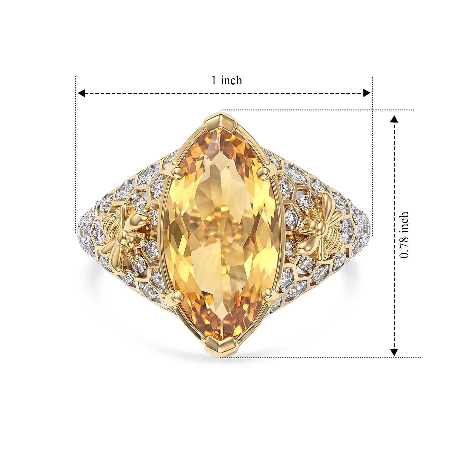 GP Trionfo Collection Premium Brazilian Citrine and White Zircon 6.10 ctw Ring in 18K Vermeil Yellow Gold Over Sterling Silver (Size 10.0)