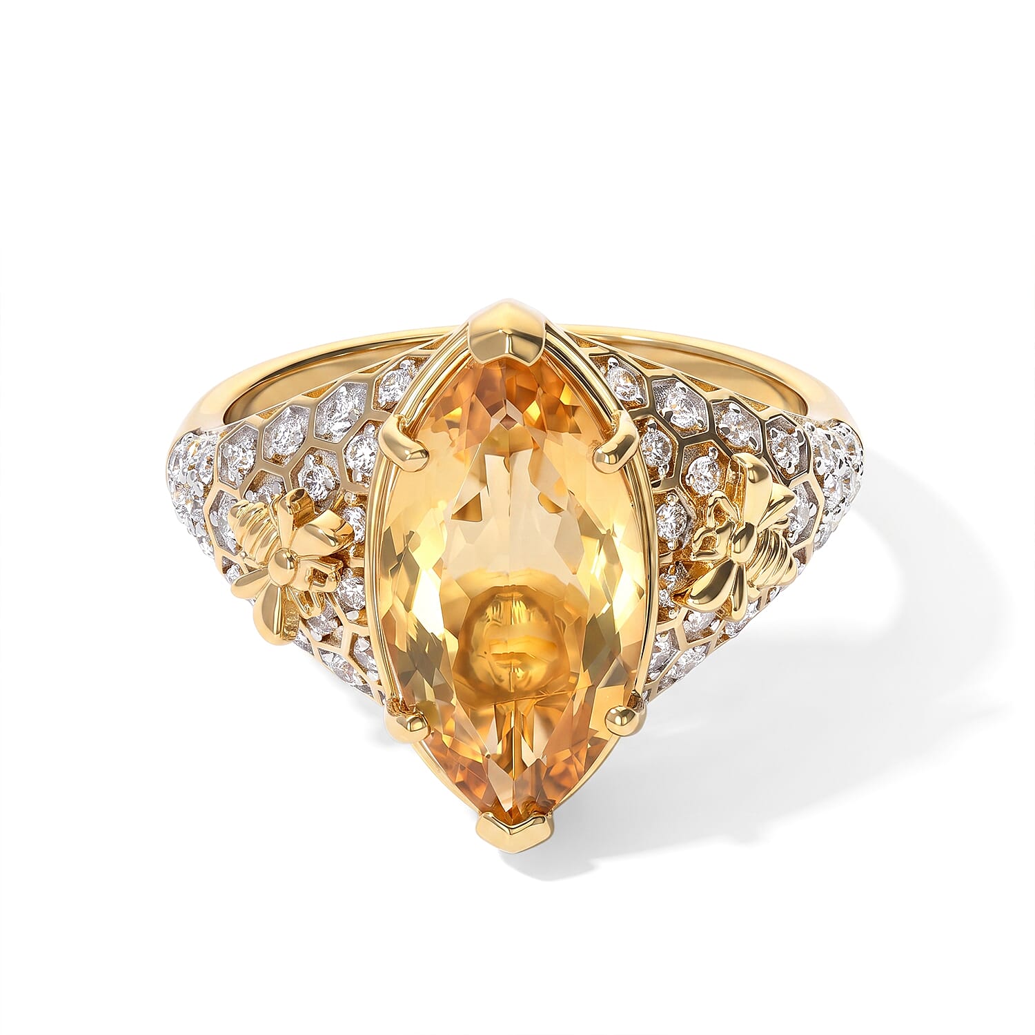 GP Trionfo Collection Premium Brazilian Citrine and White Zircon 6.10 ctw Ring in 18K Vermeil Yellow Gold Over Sterling Silver (Size 6.0)
