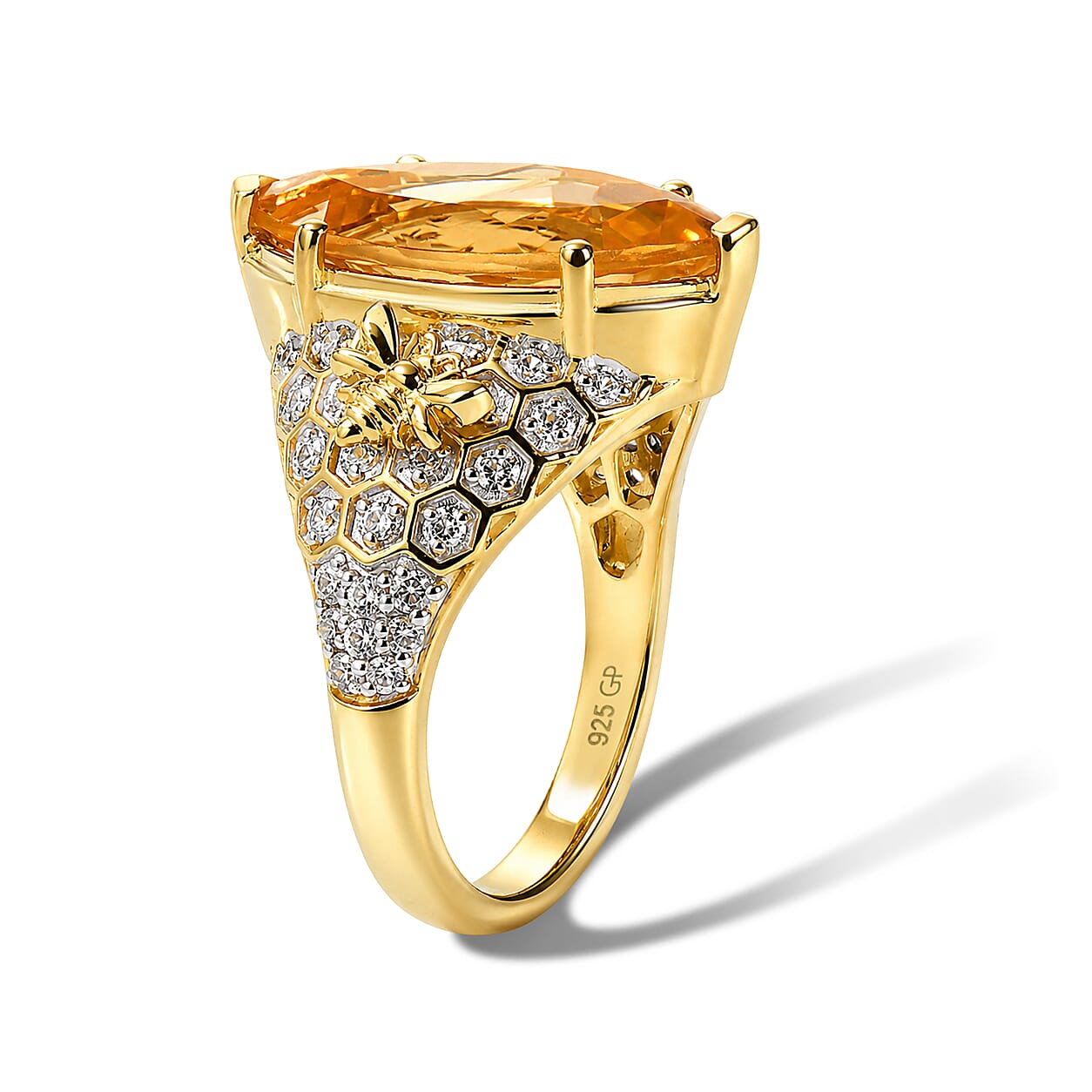 GP Premium Brazilian Citrine and White Zircon 6.10 ctw Ring in 18K Vermeil Yellow Gold Over Sterling Silver (Size 7.0)