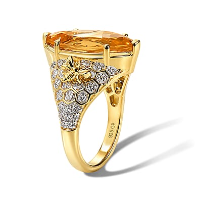 GP Premium Brazilian Citrine and White Zircon 6.10 ctw Ring in 18K Vermeil Yellow Gold Over Sterling Silver (Size 7.0)