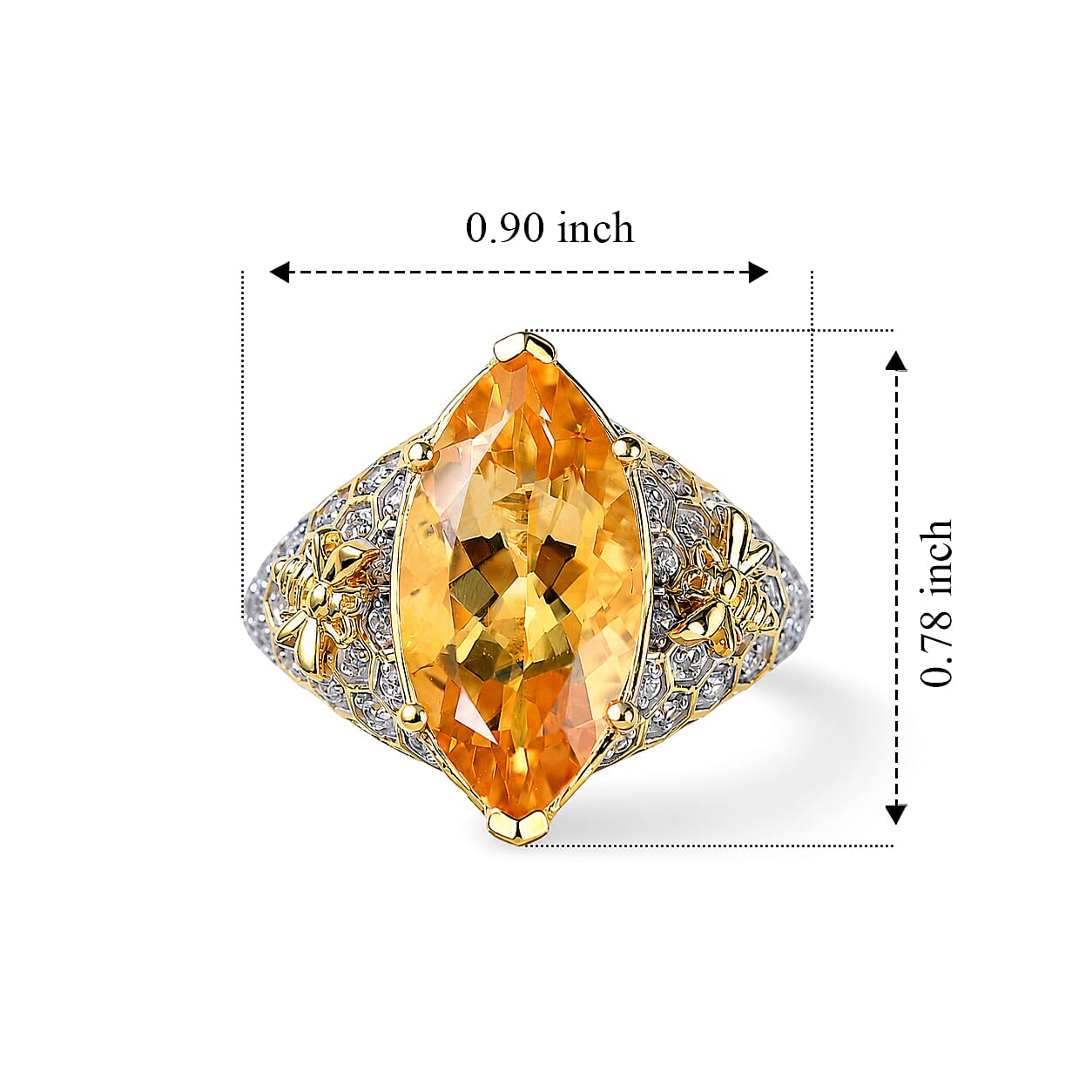 GP Premium Brazilian Citrine and White Zircon 6.10 ctw Ring in 18K Vermeil Yellow Gold Over Sterling Silver (Size 7.0)