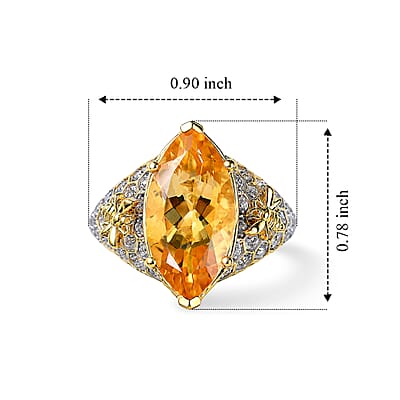 GP Premium Brazilian Citrine and White Zircon 6.10 ctw Ring in 18K Vermeil Yellow Gold Over Sterling Silver (Size 7.0)