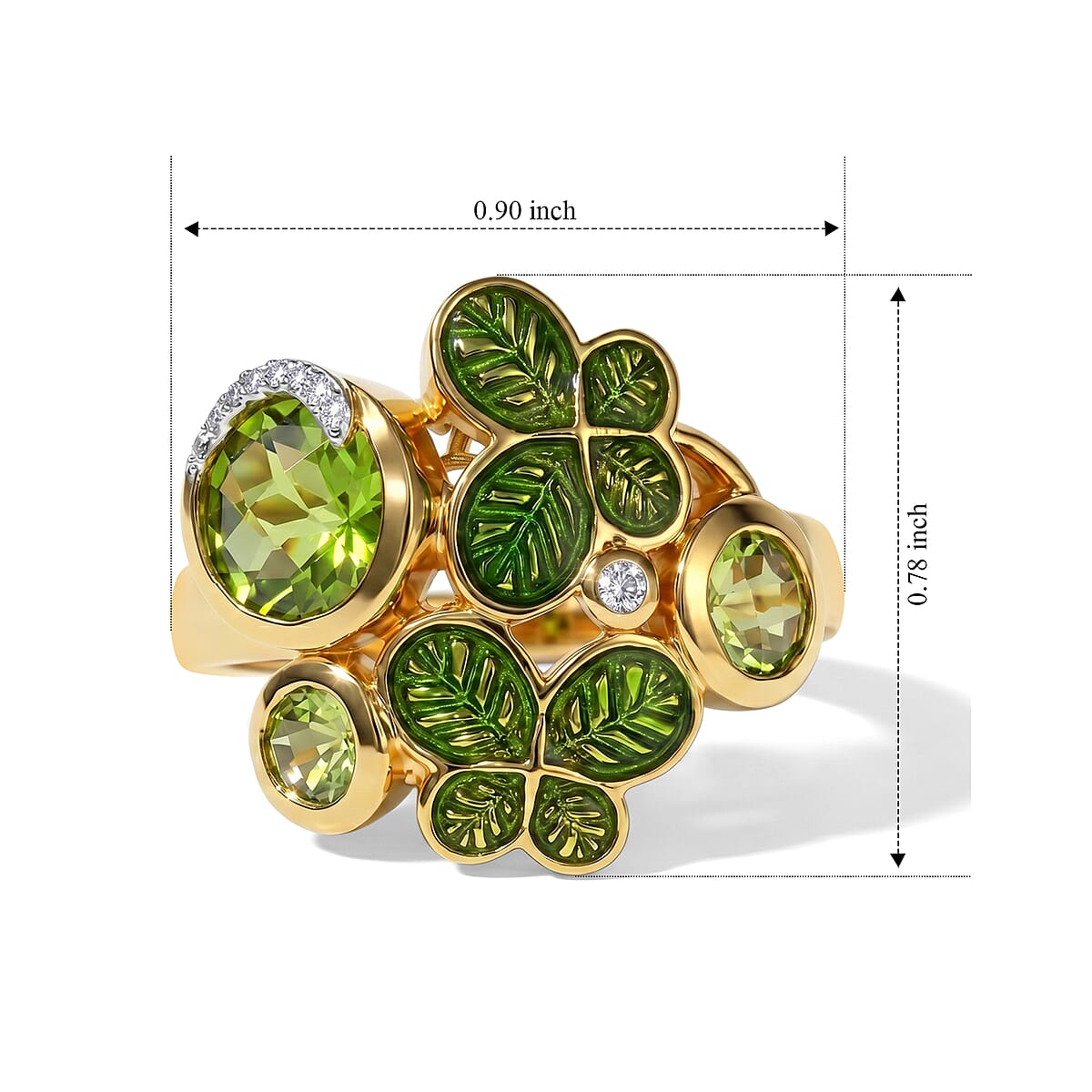 GP Trionfo Collection Hebei Peridot and White Zircon 2.15 ctw Ring in 18K Vermeil Yellow Gold Over Sterling Silver (Size 10.0) image number 5