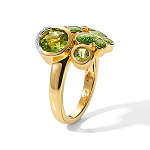 GP Trionfo Collection Hebei Peridot, White Zircon Ring in 18K Vermeil YG Over Sterling Silver (Size 10.0) 2.15 ctw