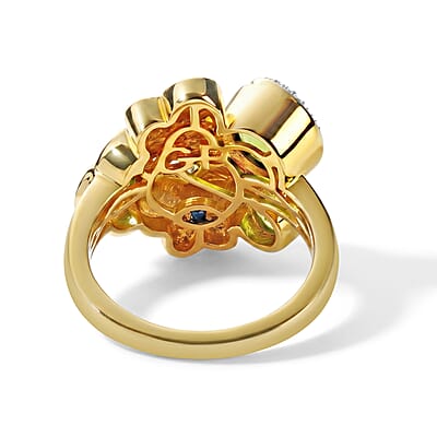 GP Trionfo Collection Hebei Peridot and White Zircon 2.15 ctw Ring in 18K Vermeil Yellow Gold Over Sterling Silver (Size 6.0)