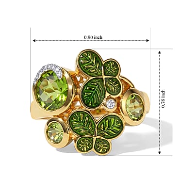 GP Trionfo Collection Hebei Peridot and White Zircon 2.15 ctw Ring in 18K Vermeil Yellow Gold Over Sterling Silver (Size 6.0)