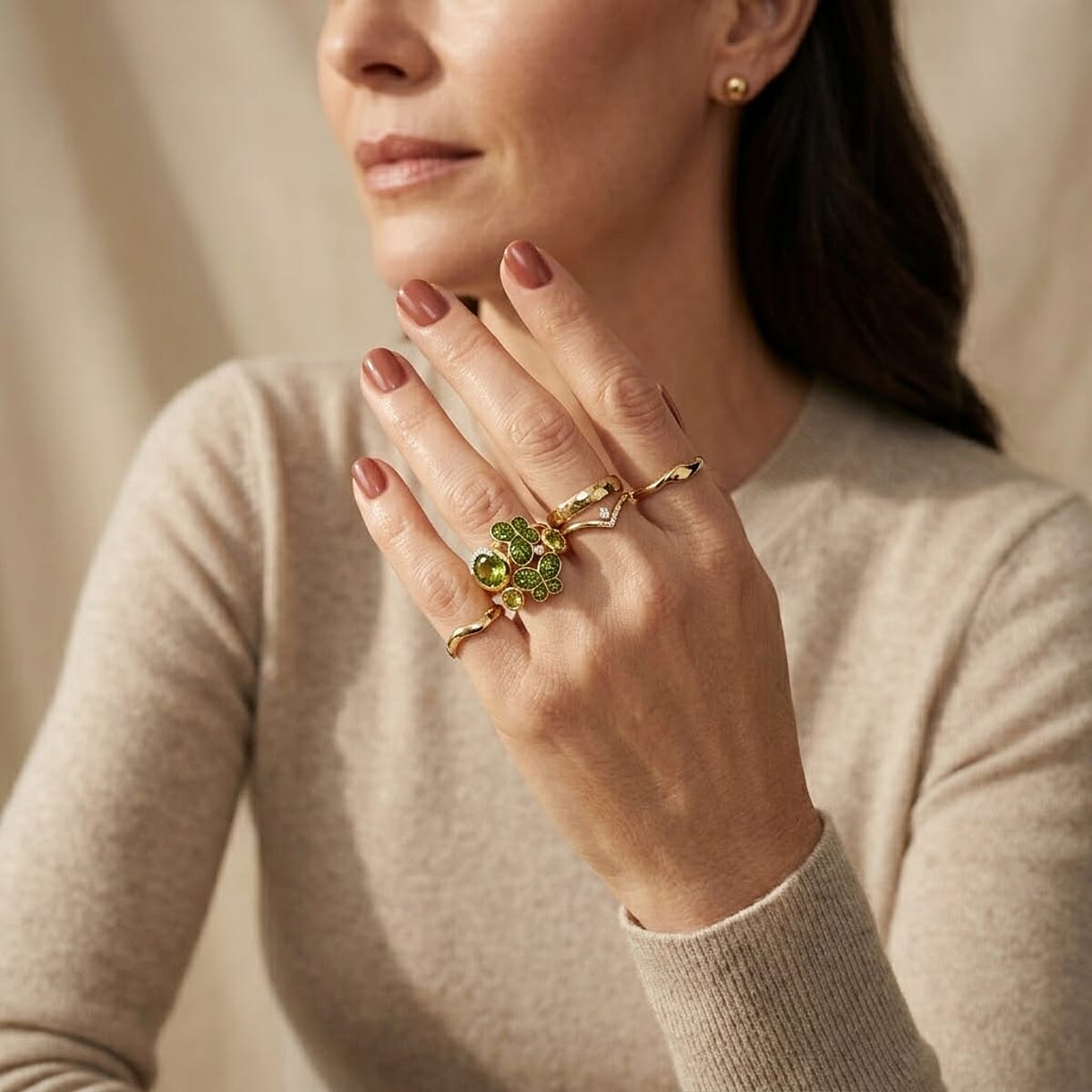 GP Hebei Peridot and White Zircon 2.15 ctw Ring in 18K Vermeil Yellow Gold Over Sterling Silver (Size 7.0) image number 2
