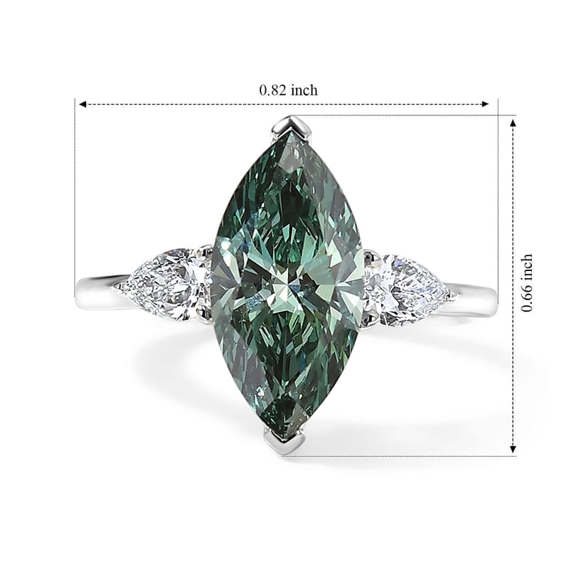 IGI Certified 950 Palladium Luxuriant Lab Grown Green Diamond (IR) and Lab Grown Diamond (VS) Ring (Size 4.0) 2.90 ctw