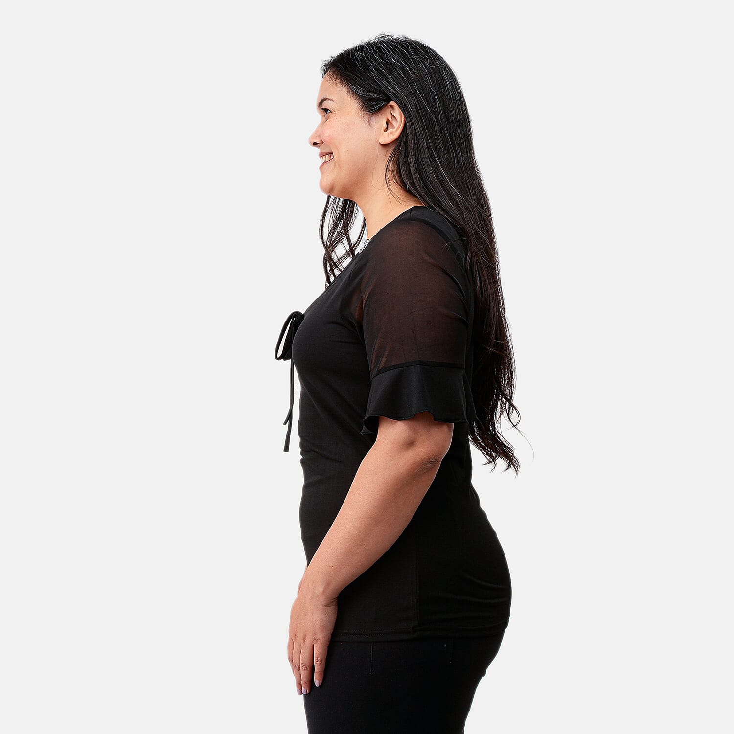 Daily Line Black Rhinestone Trim Top-L