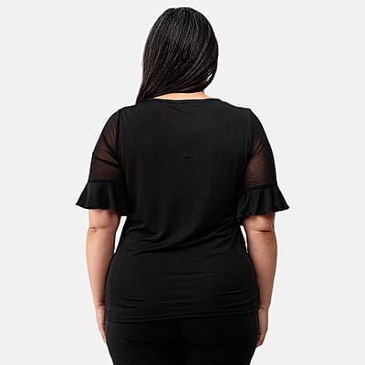 Daily Line Black Rhinestone Trim Top-L