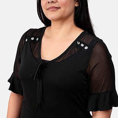 Daily Line Black Rhinestone Trim Top-L