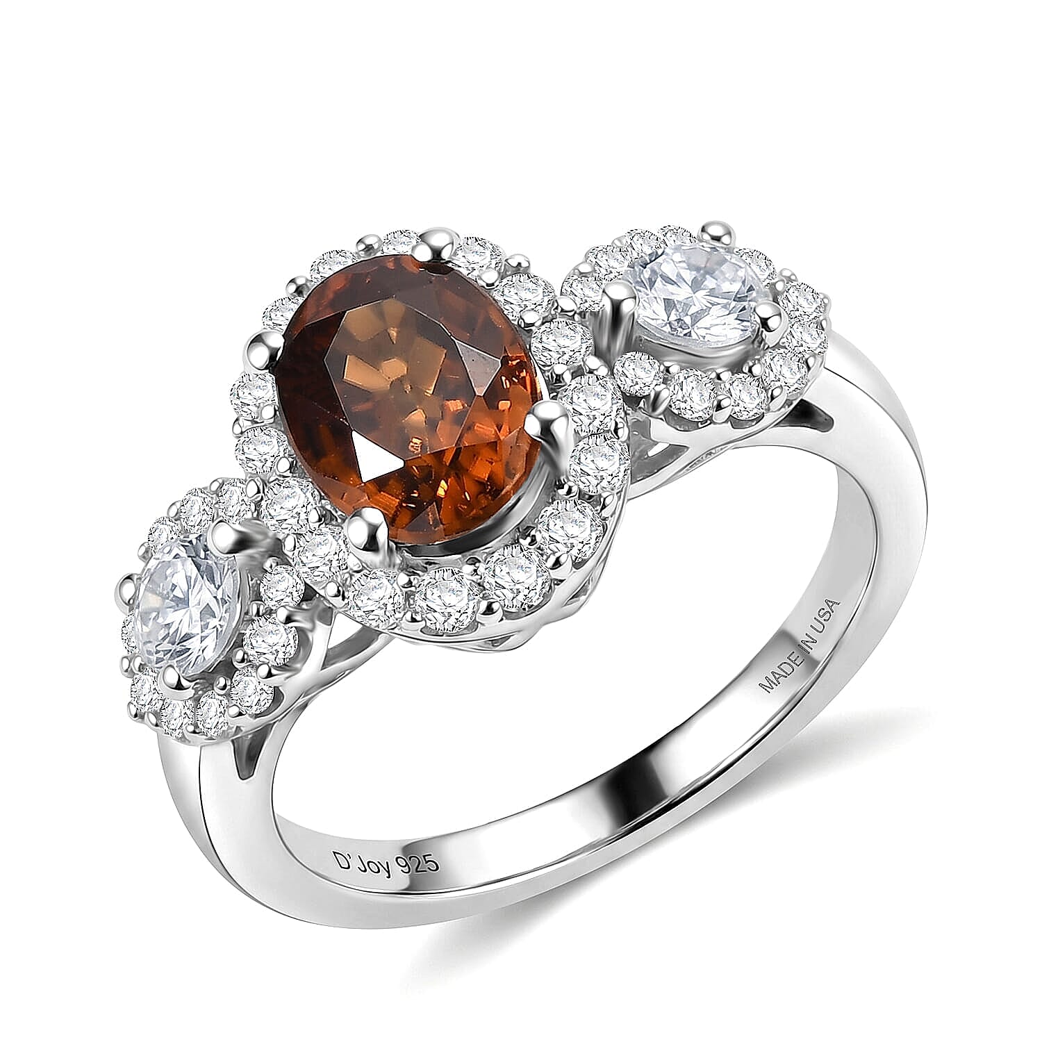 D'Joy Premium Red Zircon, Moissanite Ring in Rhodium Over Sterling Silver (Size 5.0) 2.80 ctw