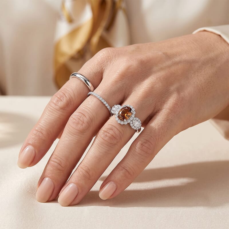 D'Joy Premium Red Zircon, Moissanite Ring in Rhodium Over Sterling Silver (Size 5.0) 2.80 ctw