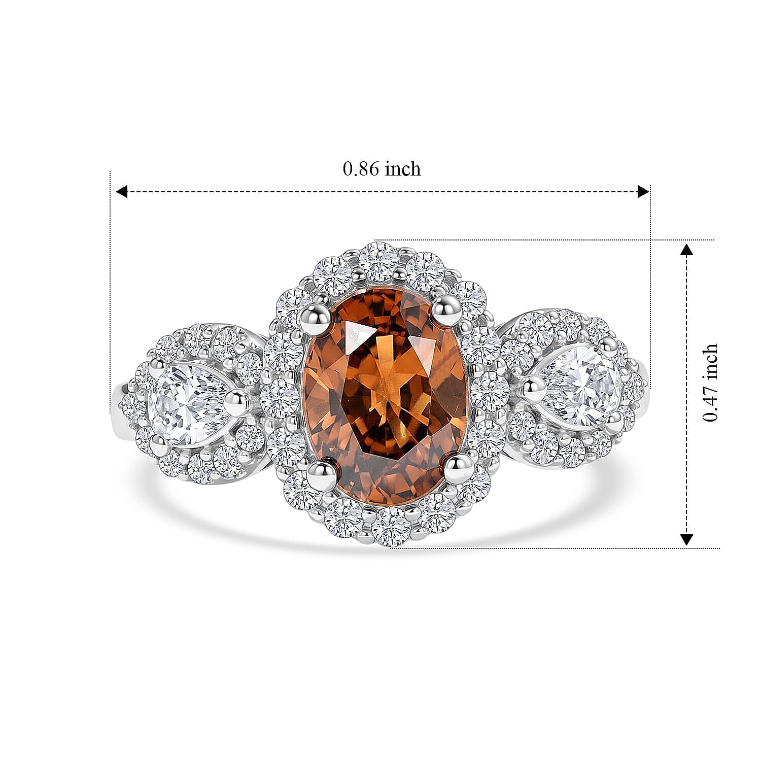 D'Joy Premium Red Zircon, Moissanite Ring in Rhodium Over Sterling Silver (Size 5.0) 2.80 ctw