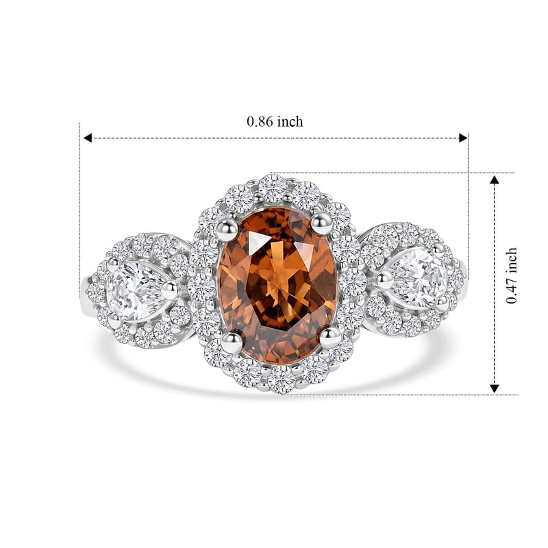 D'Joy Premium Red Zircon, Moissanite Ring in Rhodium Over Sterling Silver (Size 5.0) 2.80 ctw