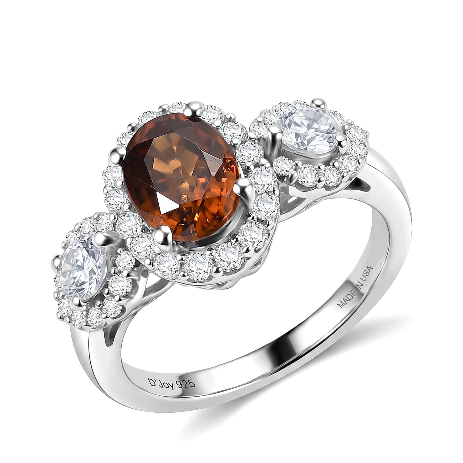 D'Joy Premium Red Zircon and Moissanite 2.80 ctw Ring in Rhodium Over Sterling Silver (Size 6.0)
