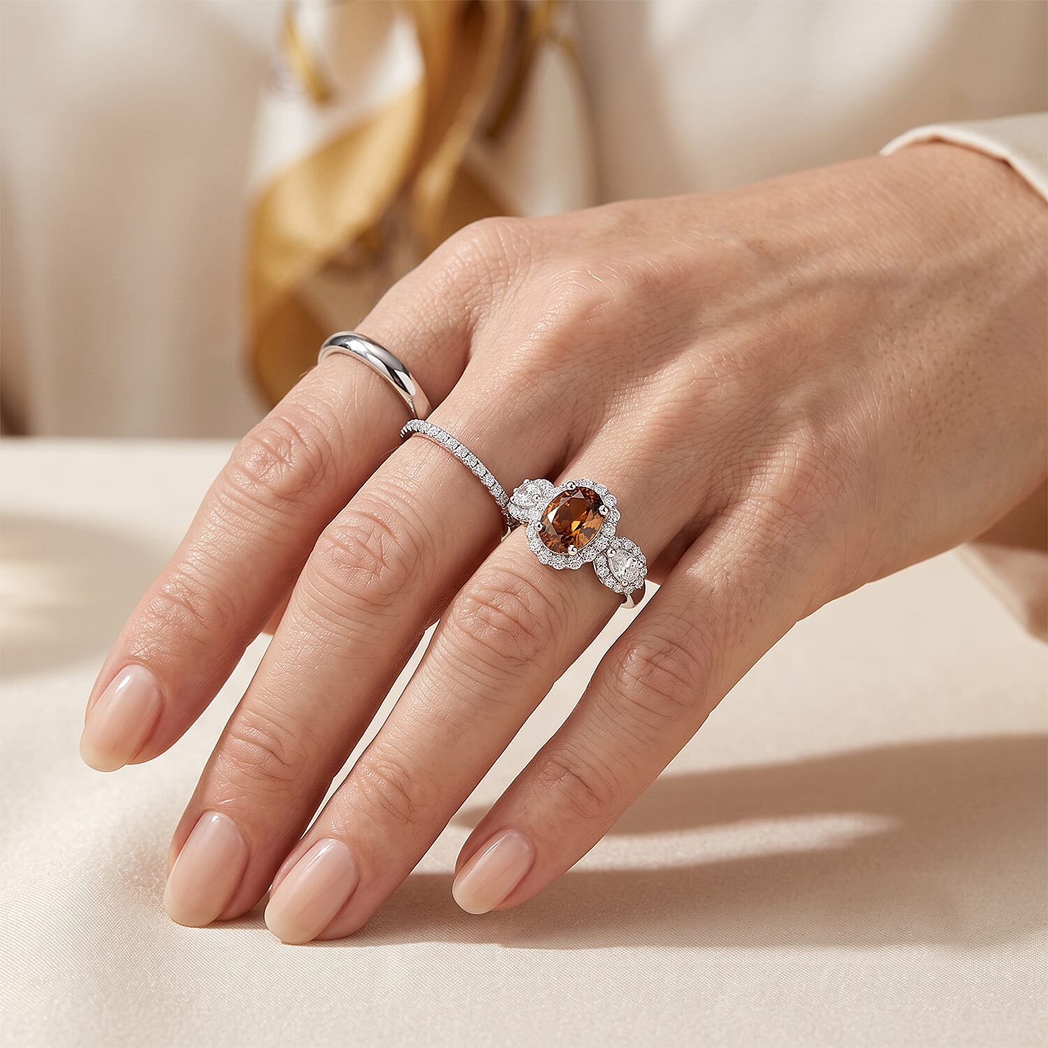 D'Joy Premium Red Zircon and Moissanite 2.80 ctw Ring in Rhodium Over Sterling Silver (Size 6.0)