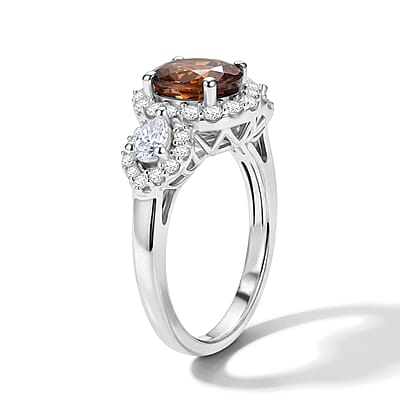 D'Joy Premium Red Zircon and Moissanite 2.80 ctw Ring in Rhodium Over Sterling Silver (Size 6.0)