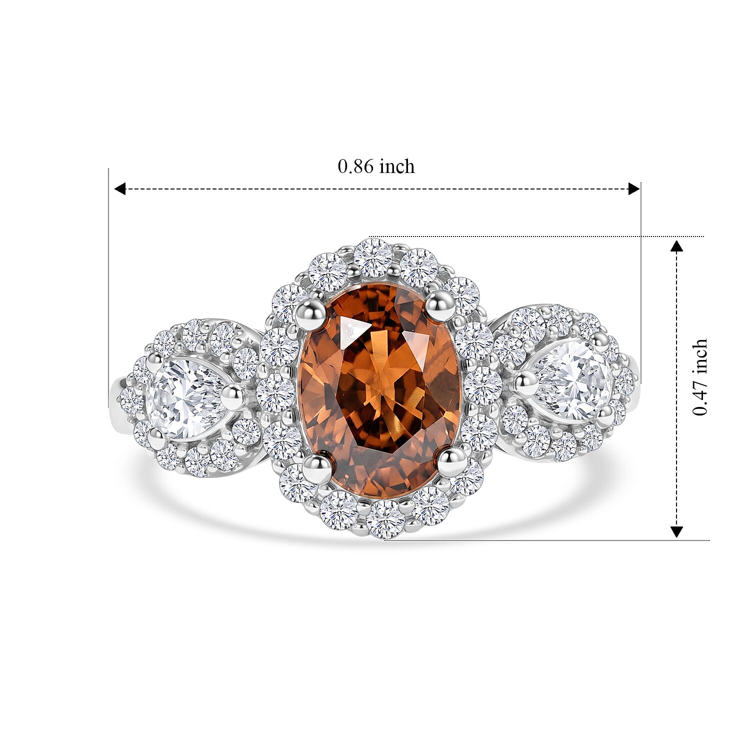 D'Joy Premium Red Zircon and Moissanite 2.80 ctw Ring in Rhodium Over Sterling Silver (Size 6.0)