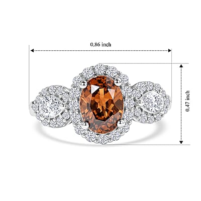 D'Joy Premium Red Zircon and Moissanite 2.80 ctw Ring in Rhodium Over Sterling Silver (Size 6.0)