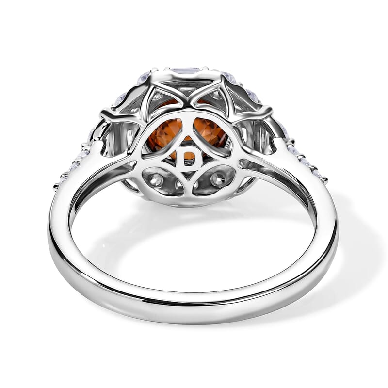 D'Joy Premium Red Zircon, Moissanite Ring in Rhodium Over Sterling Silver (Size 5.0) 2.90 ctw