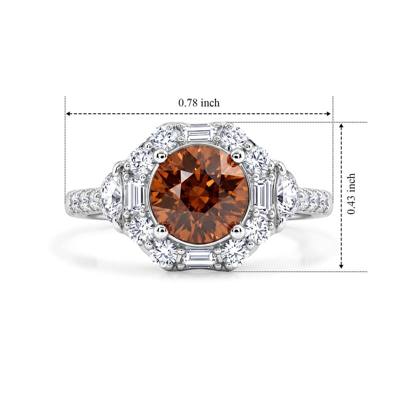 D'Joy Premium Red Zircon, Moissanite Ring in Rhodium Over Sterling Silver (Size 5.0) 2.90 ctw
