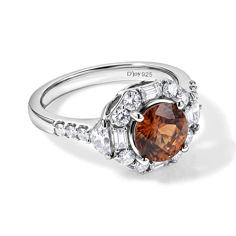 D'Joy Premium Red Zircon and Moissanite 2.90 ctw Ring in Rhodium Over Sterling Silver (Size 6.0)
