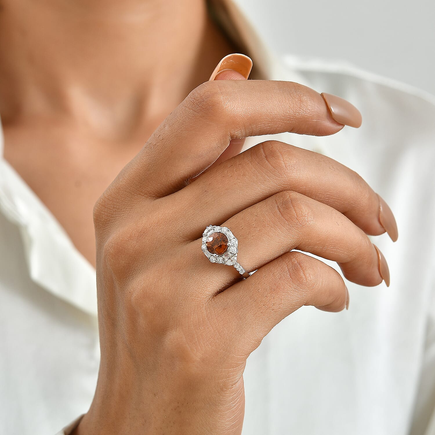 D'Joy Premium Red Zircon and Moissanite 2.90 ctw Ring in Rhodium Over Sterling Silver (Size 6.0)