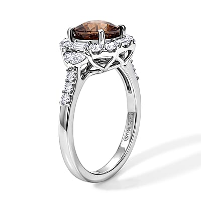 D'Joy Premium Red Zircon and Moissanite 2.90 ctw Ring in Rhodium Over Sterling Silver (Size 6.0)