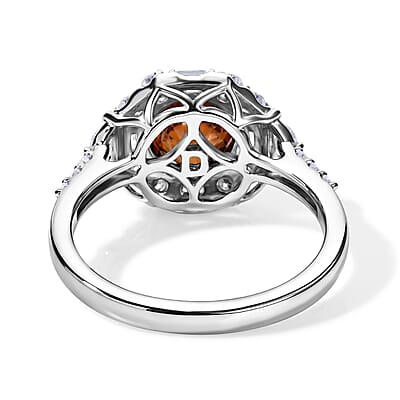 D'Joy Premium Red Zircon and Moissanite 2.90 ctw Ring in Rhodium Over Sterling Silver (Size 6.0)