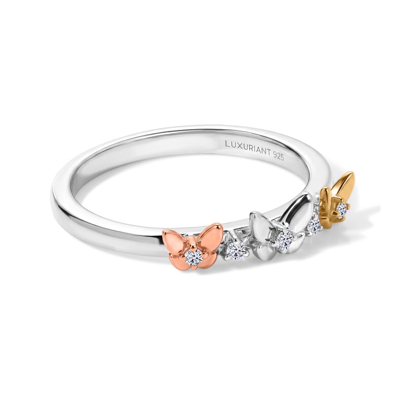 Luxuriant Lab Grown Diamond G-H SI 0.05 ctw Butterfly Ring in 18K Vermeil Yellow Rose Gold and Rhodium Over Sterling Silver (Size 5.0)