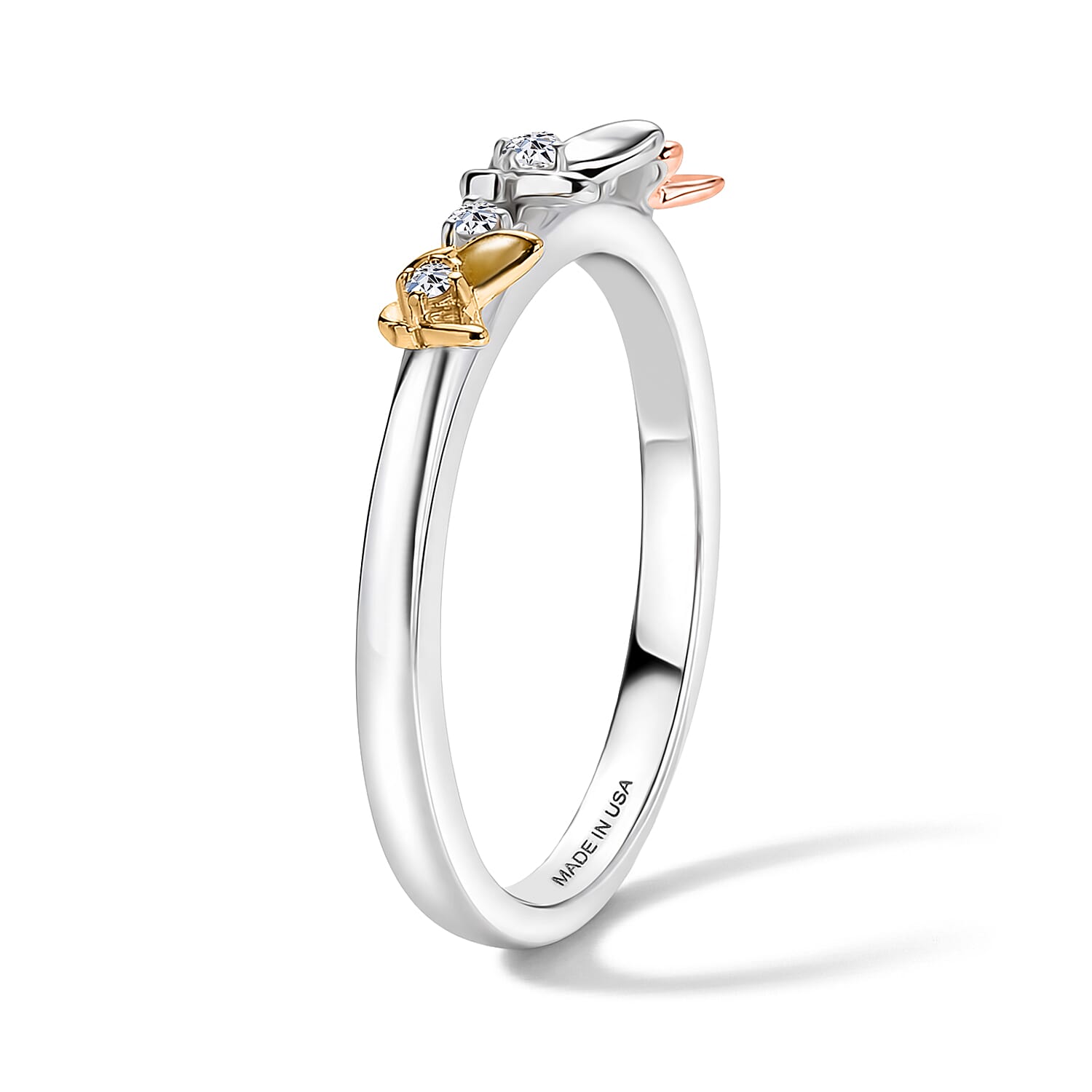 Luxuriant Lab Grown Diamond G-H SI 0.05 ctw Butterfly Ring in 18K Vermeil Yellow Rose Gold and Rhodium Over Sterling Silver (Size 5.0)