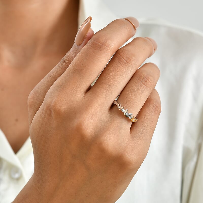 Luxuriant Lab Grown Diamond G-H SI 0.05 ctw Butterfly Ring in 18K Vermeil Yellow Rose Gold and Rhodium Over Sterling Silver (Size 5.0)