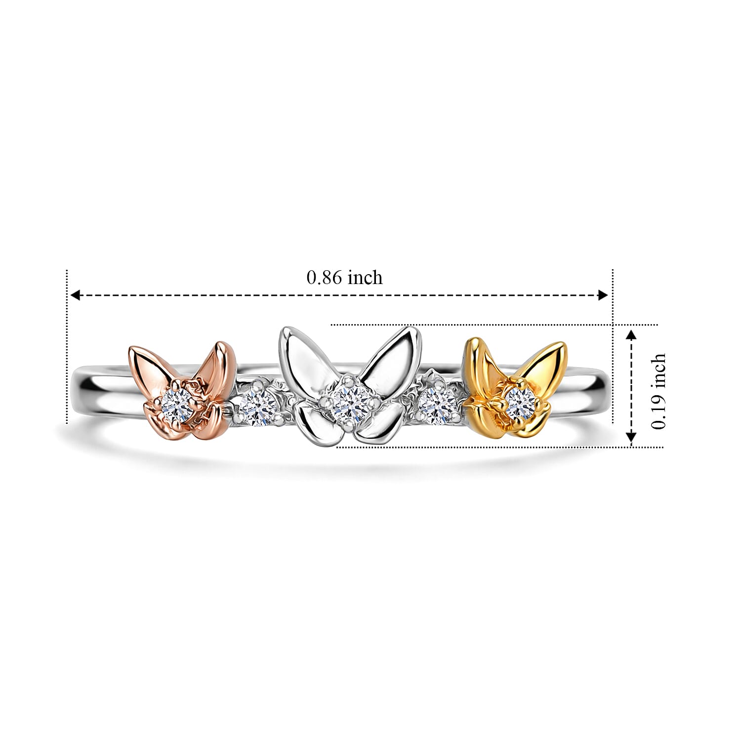 Luxuriant Lab Grown Diamond G-H SI 0.05 ctw Butterfly Ring in 18K Vermeil Yellow Rose Gold and Rhodium Over Sterling Silver (Size 5.0)