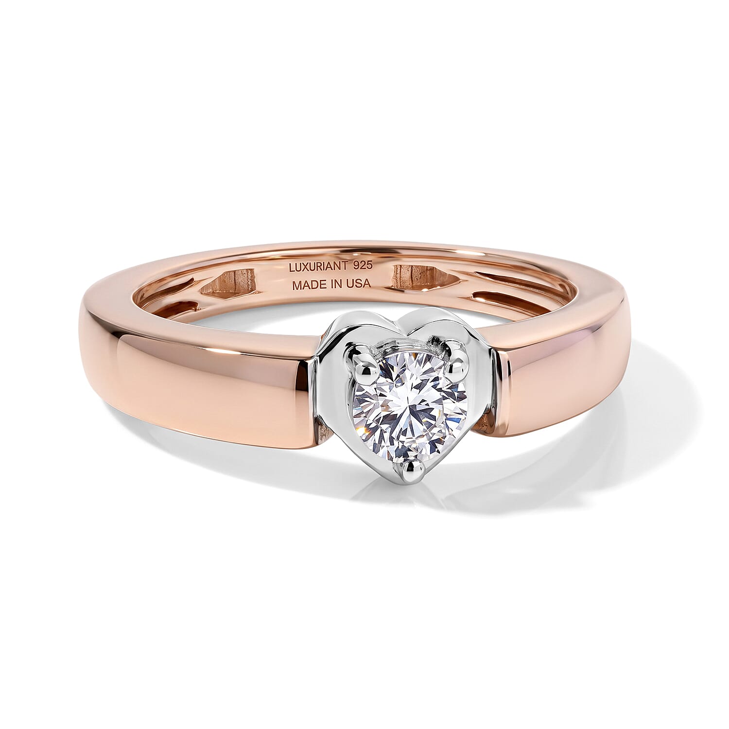 Luxuriant Lab Grown Diamond G-H SI 0.20 ctw Heart Ring in 18K Vermeil Rose Gold and Rhodium Over Sterling Silver (Size 5.0)