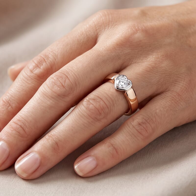 Luxuriant Lab Grown Diamond G-H SI 0.20 ctw Heart Ring in 18K Vermeil Rose Gold and Rhodium Over Sterling Silver (Size 5.0)