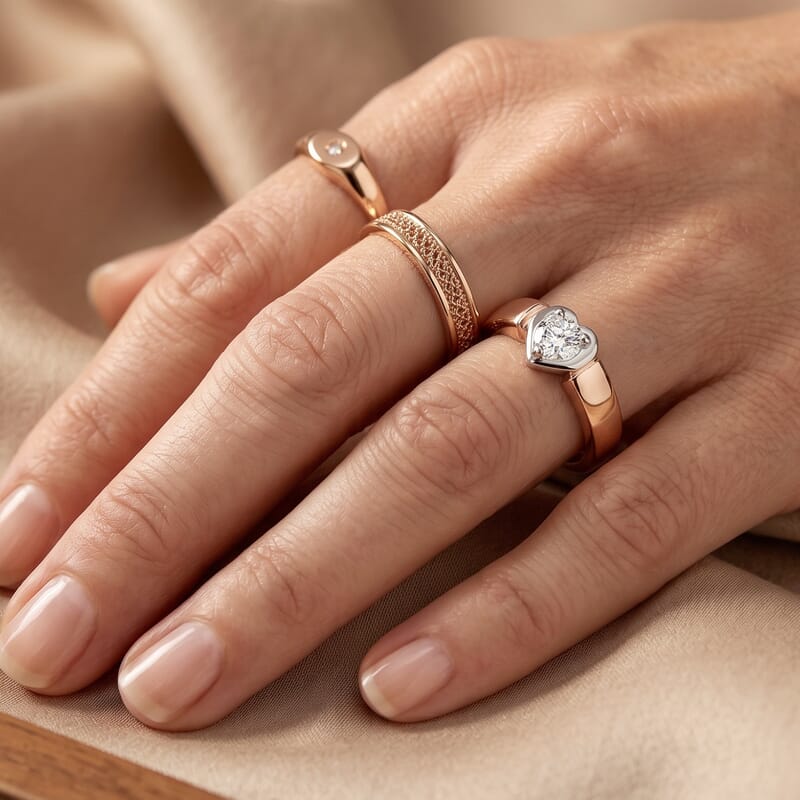 Luxuriant Lab Grown Diamond G-H SI 0.20 ctw Heart Ring in 18K Vermeil Rose Gold and Rhodium Over Sterling Silver (Size 5.0)