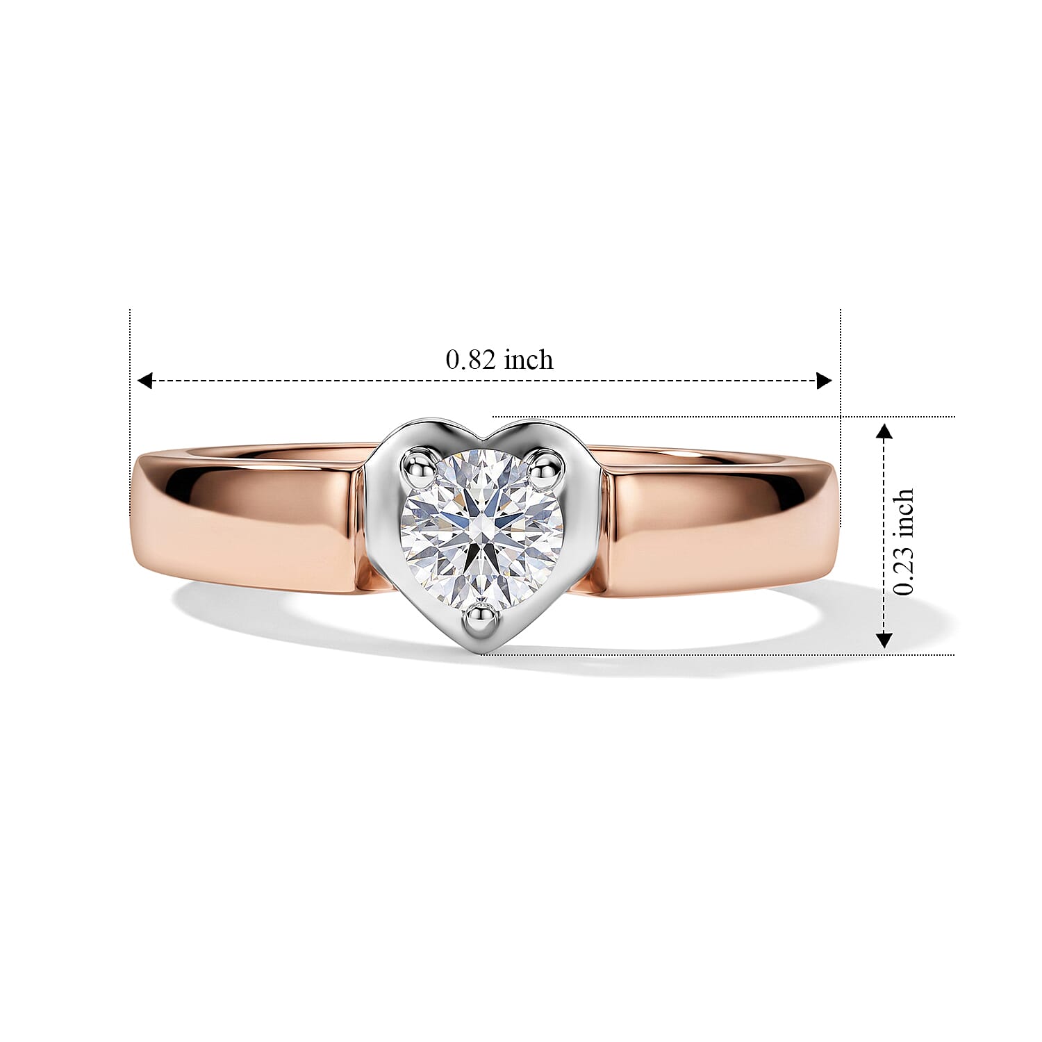 Luxuriant Lab Grown Diamond G-H SI 0.20 ctw Heart Ring in 18K Vermeil Rose Gold and Rhodium Over Sterling Silver (Size 5.0)