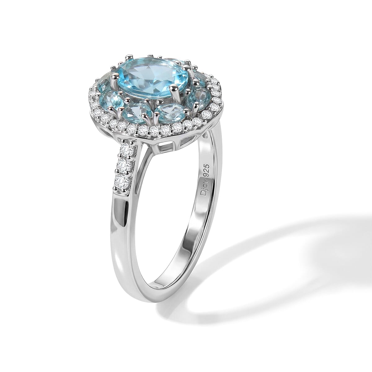 D'Joy Premium Betroka Blue Apatite and Moissanite 1.90 ctw Sea Royale Ring in Rhodium Over Sterling Silver (Size 10.0) image number 3