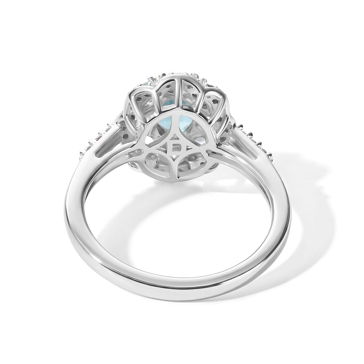 D'Joy Premium Betroka Blue Apatite and Moissanite 1.90 ctw Sea Royale Ring in Rhodium Over Sterling Silver (Size 10.0) image number 4