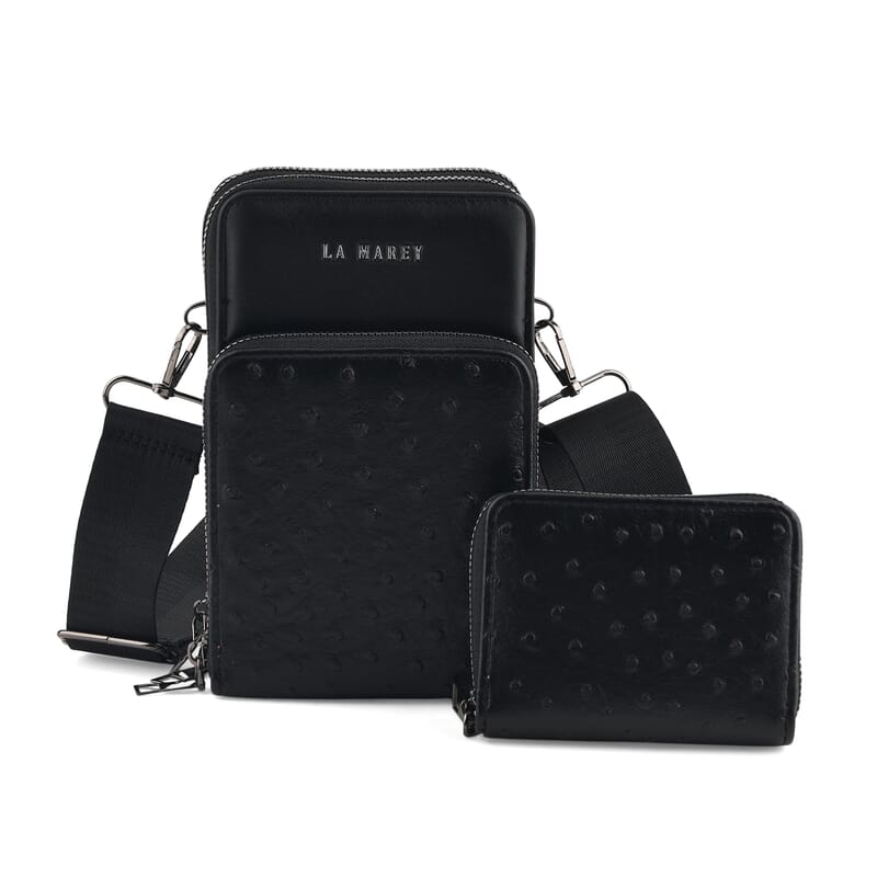 La Marey Set of 2 Black Faux Leather Crossbody Bag and Wallet with RFID Protection