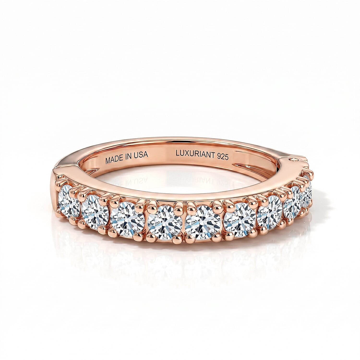 Luxuriant Lab Grown Diamond G-H SI 1.00 ctw Band Ring in 18K Vermeil Rose Gold Over Sterling Silver (Size 5.0)