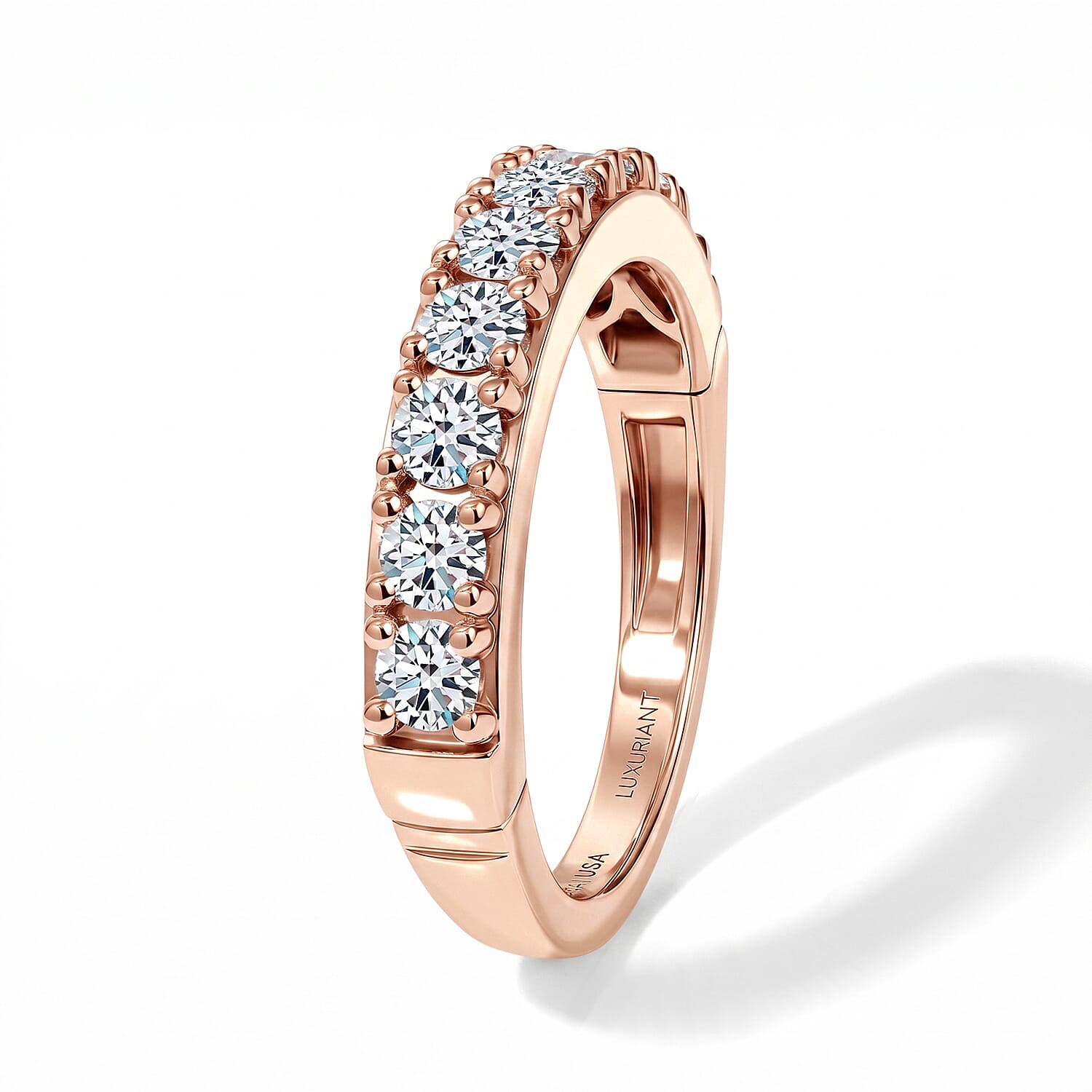 Luxuriant Lab Grown Diamond G-H SI 1.00 ctw Band Ring in 18K Vermeil Rose Gold Over Sterling Silver (Size 5.0)