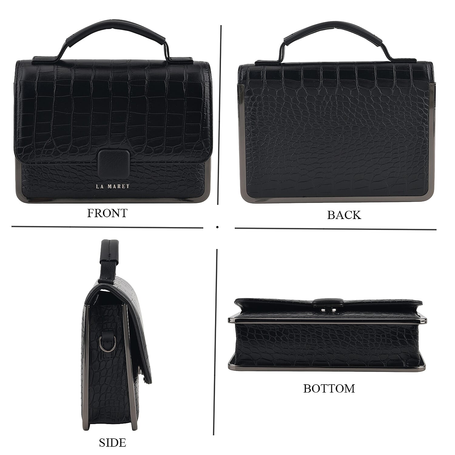 La Marey Black Crocodile Pattern Faux Leather Phone Bag with Shoulder Strap