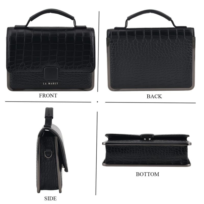 La Marey Black Crocodile Pattern Faux Leather Phone Bag with Shoulder Strap