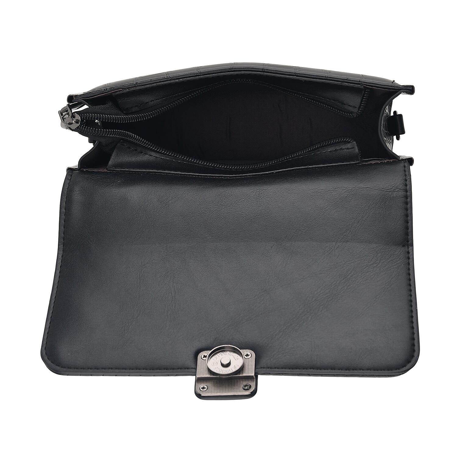 La Marey Black Crocodile Pattern Faux Leather Phone Bag with Shoulder Strap